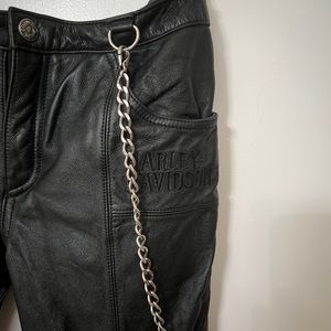 Harley-Davidson Low Rise Bootcut Leather Pants with Flames and Chain